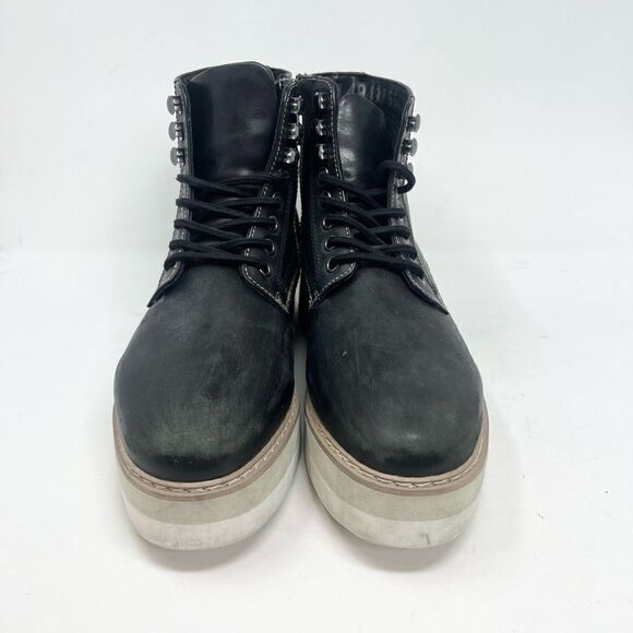 Steve Madden Self Made Sayne Ankle Boots Mens 8.5 Black Platform Leather Lace-Up - Picture 4 of 10